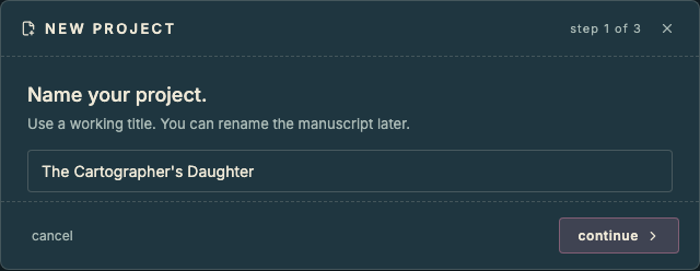 The New Project wizard asking for a project name.